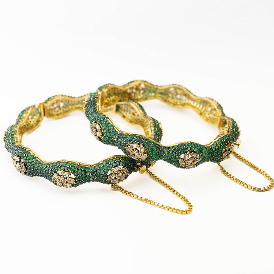 Emerald Wave Green Kara Bangle Set (2 Pcs)