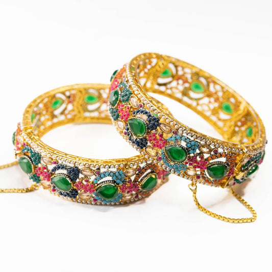 Regal Ruby Emerald Bangle Set (2 Pcs)
