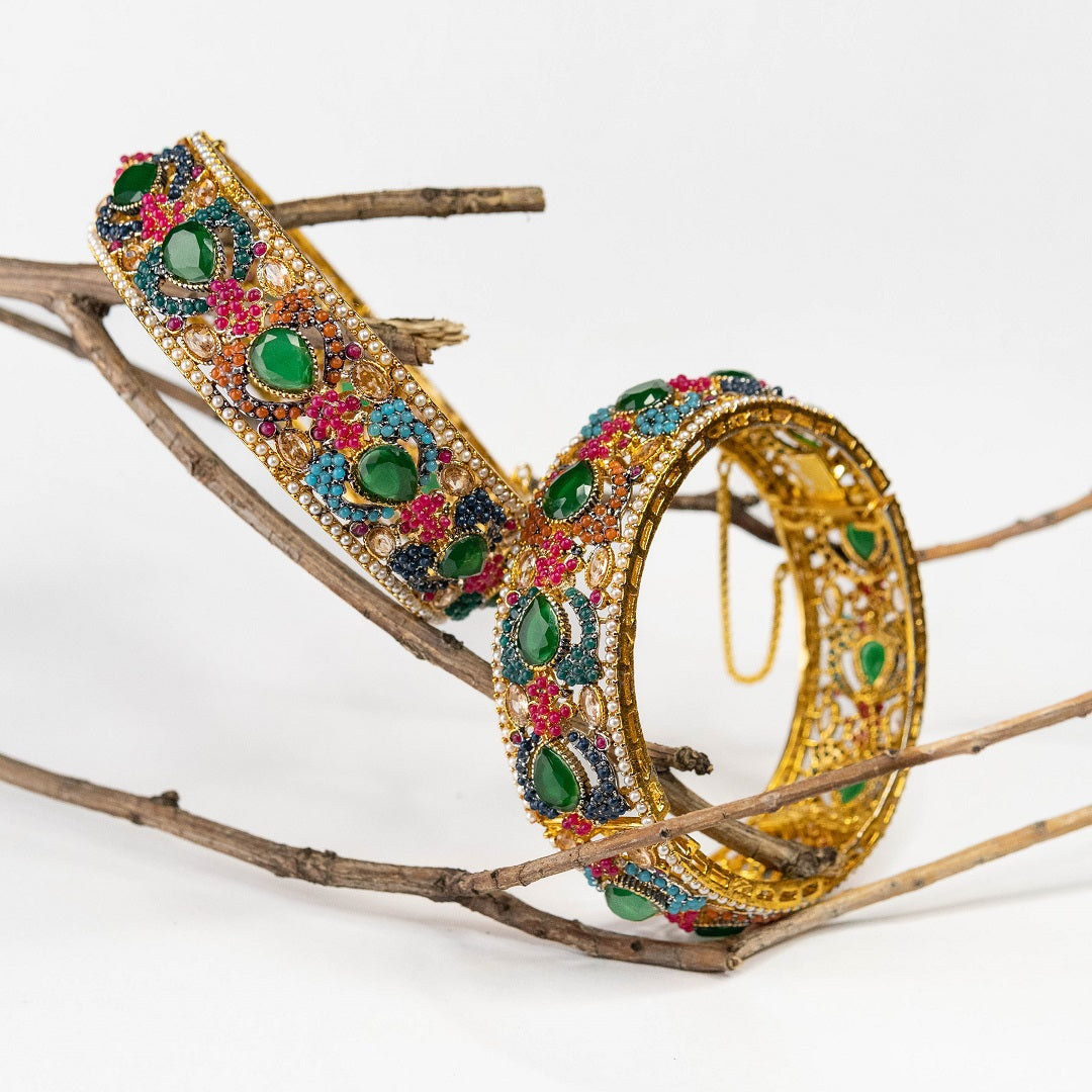 Regal Ruby Emerald Bangle Set (2 Pcs)
